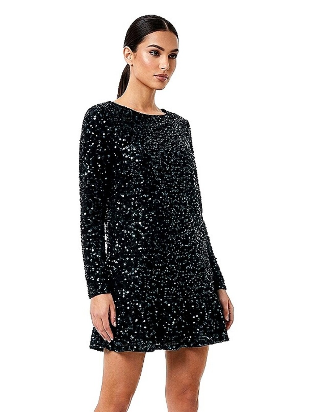 SHEIN Black Sequin Long Sleeve Mini Dress